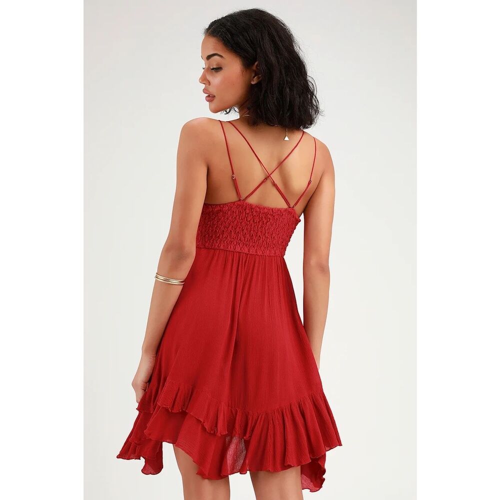 Free People Adella Slip Red Lace Dress Size M - Picture 3 of 13